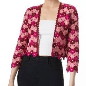 NWT Alice + Olivia Anderson Cropped Flower Crochet Cardigan